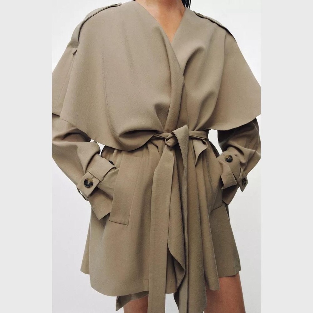 ZARA ZW COLLECTION FLOWY SHORT TRENCH - Picture 3 of 8